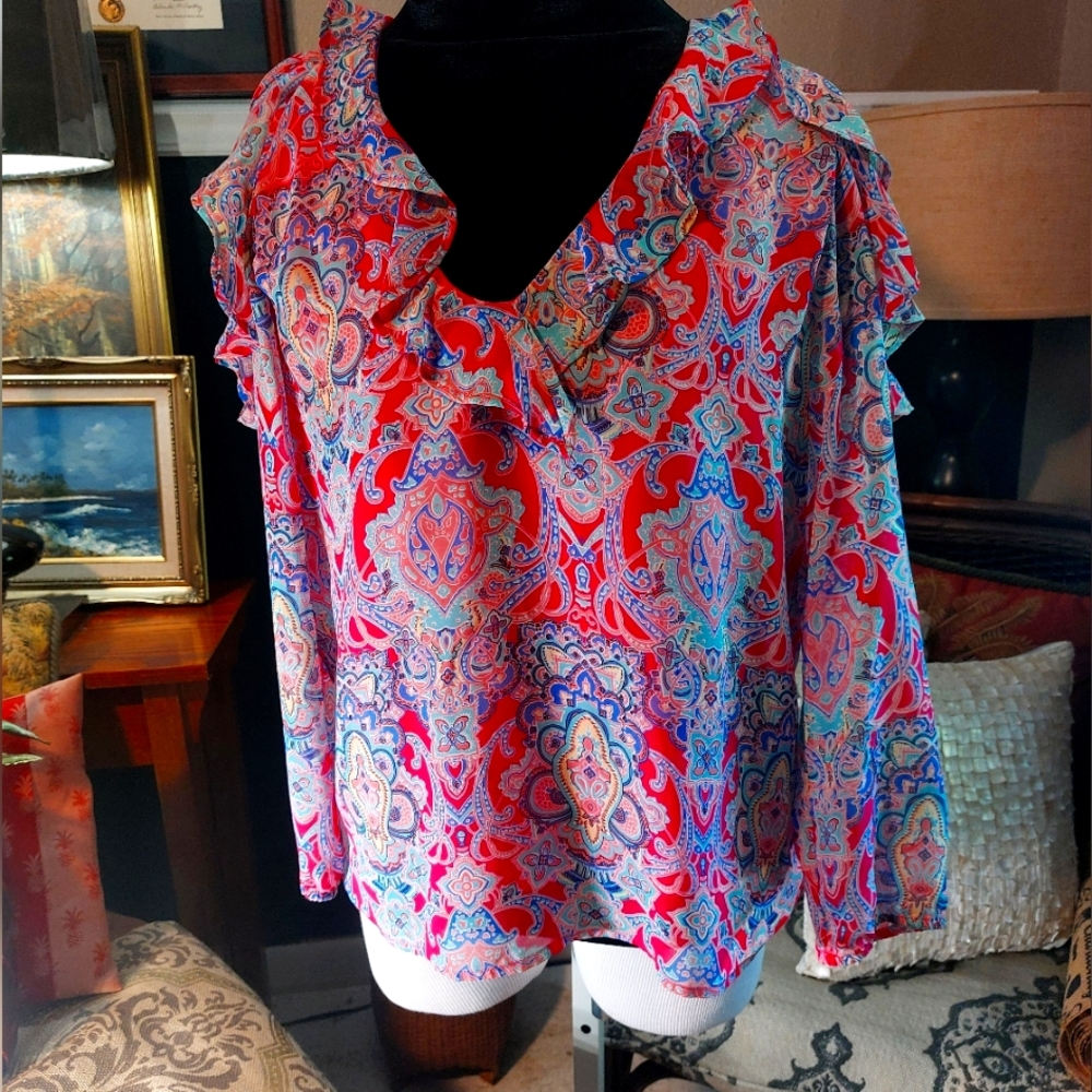 HOT PINK Paisley cold shoulder top